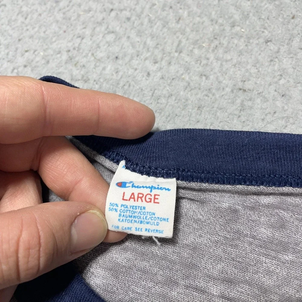 Vintage Champion Okoboji Shirt Mens Large Gray Ringer Running Track Tee 50/50 70 - Picture 5 of 9